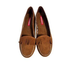 Unionbay Boho-U Women's Brown Faux Suede Moccasins With Fringe Detail Size 7.5‎